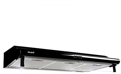 Hotte casquette visière BELDEKO GRETA 90 cm – Noir – Double moteurs 200 W – Débit jusqu’à 420 m³/h – 3 vitesses – Évacuation ou recyclage – Marque française