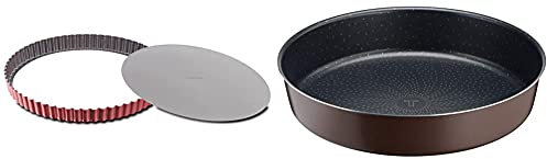 TefalJ 1641514 Delibake Moule A Tarte 28 cm A Fond Amovible Acier Rouge Carbone & Perfectbake Moule A Manqué 26cm Aluminium 100% Recyclé J5549702