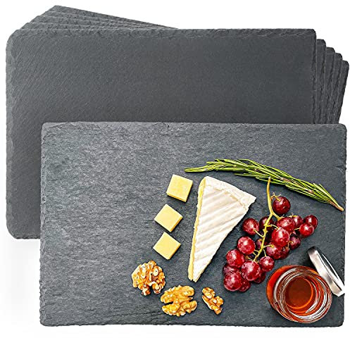 Praknu Juego de 6 Platos de Pizarra - 30x20 cm - Antideslizantes - Pizarras para Servir Quesos, Embutidos, Sushi, Aperitivos