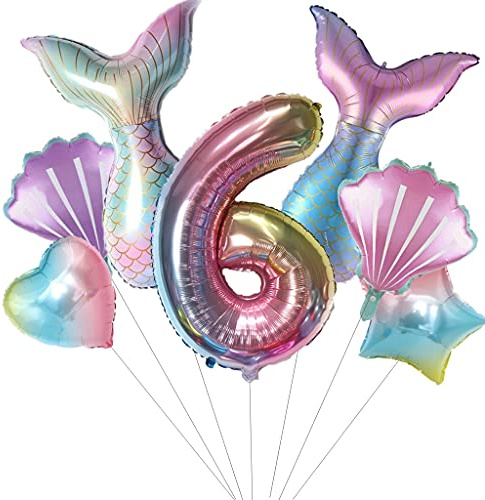 Großes Meerjungfrau ballons Geburtstag Deko 6 Jahre Mädchen, Meerjungfrauen Luftballons 6 Jahre geburtstag dekoration 6.Geburtstagsdeko Mädchen Meerjungfrau Folienballon 6 Geburtstag Deko(6)