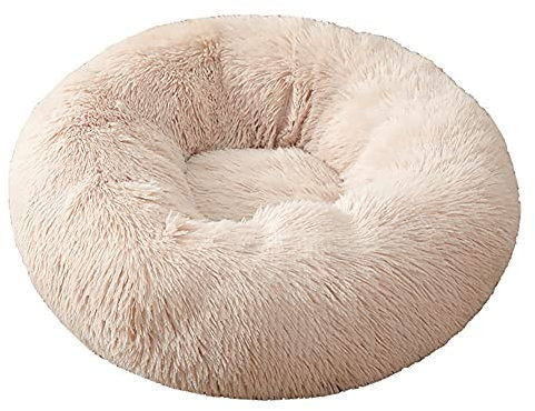 Cozomiz Donut Rundes Plüsch Hundebett Flauschig Waschbar Hundebett für Hunde Katzen Antistress Wolke Plüsch Hundebetten Hundekissen Hundesofa Katzenbett Beige 110cm