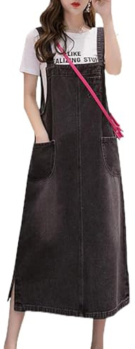 Shengwan Donna Vestito Salopette Jeans Overall Gonna Senza Maniche Lungo Vestiti Overall con Tasca
