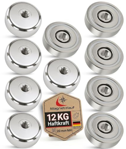 10 Stück Neodym Magnete mit Gewinde M4 Loch Bohrung 20mm Topfmagnete Extra Stark 12KG Mit Innengewinde Schraubbar Flachgreifer Magnet Rund Gewindebohrung