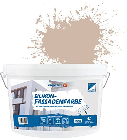 Farbklecks24 Silikon-Fassadenfarbe Color (versch. Größen/Farben) hohe Deckkraft, Wetterschutz, schmutzabweisend (5L, Braun 8-0)