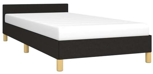 vidaXL Bettgestell mit Kopfteil, Bettrahmen mit Lattenrost, Bett Polsterbett mit Stützbeinen, Schlafzimmerbett Einzelbett, Schwarz 90x200cm Stoff