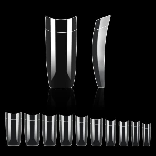 Nagelkapseln, 500 Stück, Acryl, künstliche Nägel, transparent, amerikanische Nägel, mit Aufbewahrungskoffer, für Studios und Diy Nail Art zu Hause, 10 Größen