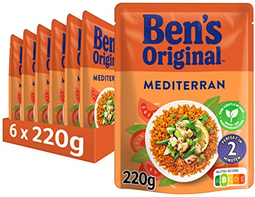 Ben's Original Express Reis Mediterran 6 x 220g, Multipack | Express Mikrowellen-Reis, Mediterran, Schnell in 2 Min, Ohne künstliche Konservierungsstoffe
