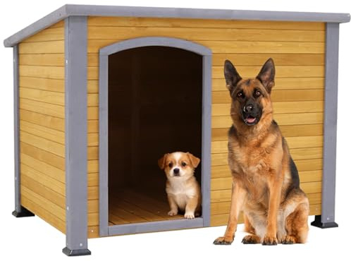 LIYAHUIA Extra Large Dog House Outdoor Weatherproof Wooden Dog Kennel Dog Houses for Large Dogs Outside Indoor Dog House Doghouse for Winter with Raised Feet, Natural