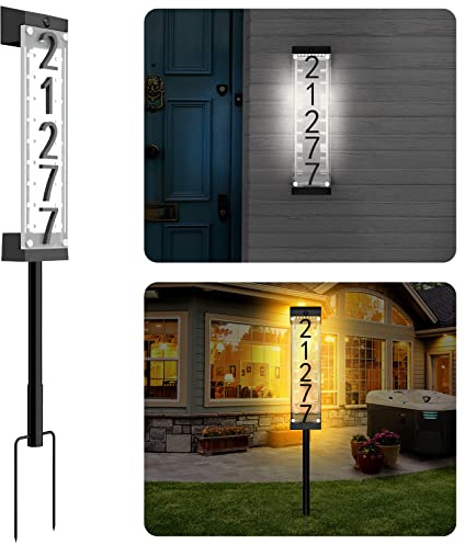 ZWJBSGY Solar House Number [Upgrade 3D Acrylic Number] Solar Address Sign Increase Brightness, Number Is Bold, Anchor Is Made Of Iron,Solar House Number Sign with Two Lighting Modes and Two Installation (White)(Manual without remote control) (Warm White)