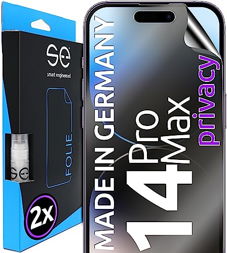 2x se® 3D SCHUTZFOLIE Privacy für Apple iPhone 14 Pro Max,Blickschutz, 100% Fingerabdruck & FaceID kompatibel, einfache blasenfreie Installation, Ultra-Klar, Stoß-Kratzfest, aus Deutschland