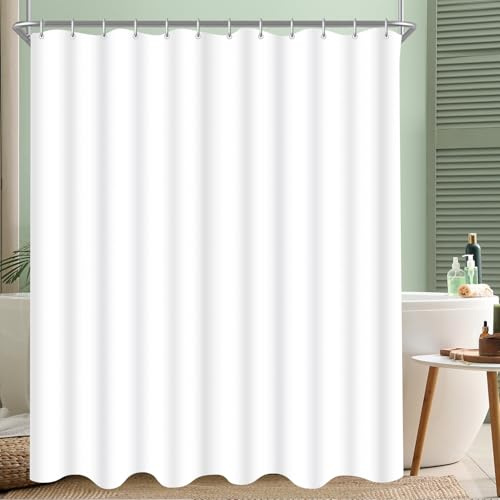 Lerores Tenda per doccia 150x200 cm, in tessuto antimuffa, bianco puro, con fondolesina, impermeabile, lavabile, in poliestere, tende da bagno per bagno, vasca da bagno con 12 anelli per tenda da