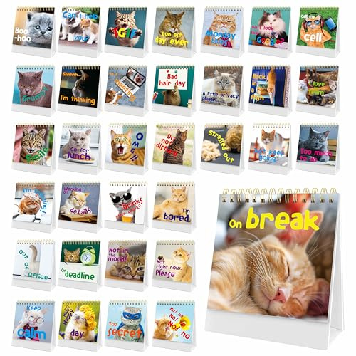 40 Seiten Lustiges Tischschild,34 Unterschiedliche Lustige und Umklappbare Nachrichten plus 6 Löschbare Leere Seiten,Lustiges Desktop Kippbuch für Bürogeschenke Schreibtischzubehör (Katzen-Design) B