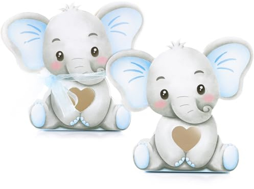 COLOFALLA 50 Stücke Taufe Geschenkboxen Kommunion Konfirmation Geburtstag Geschenkbox Papier Kinder Süßigkeit Kästen Elefant Schachtel für Mädchen Junge für Babydusche Kinder (Blau)