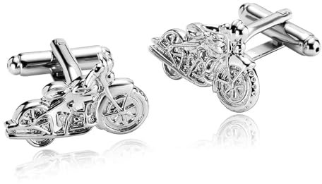 Gemelli in argento da uomo, gemelli per camicia e moto, in acciaio inox, accessori per smoking, gioielli da donna con scatola, 1.5 x 2.4 cm, Nessuna pietra preziosa