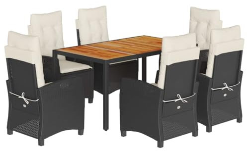 vidaXL Garten Essgruppe 7-TLG., Gartenmöbel Set Tisch mit 6 Stühle, Gartengarnitur mit Kissen, Sitzgruppe Essgarnitur Terrasse, Schwarz Poly Rattan