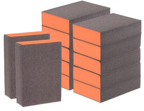 sourcing map 12pcs Sanding Sponge Blocks #220 (800-1000 Grits) Wet/Dry Hand Sanding Sponges, 100x70x25mm Foam Sanding Block Pad for Polishing Kitchen Metal Wood Drywall Furniture, Brown&Orange