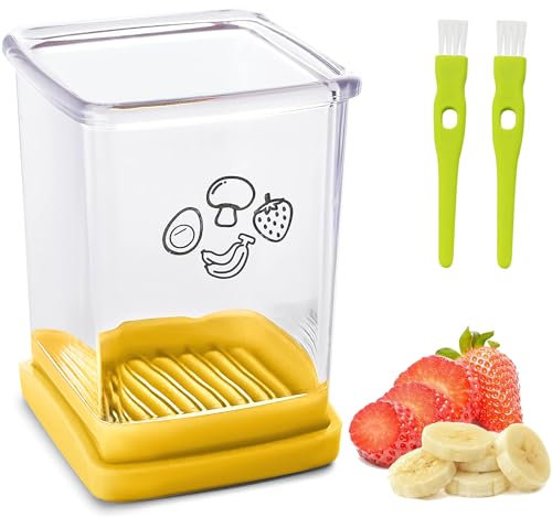 ERHIRY Cup Slicer, Stainless Steel Strawberry Slicer Egg Slicer Banana Slicer Fruit Slicer, Speed Fruit Cutter with Push Plate, Quickly Making Fruit Vegetable Salad, Must Have Kitchen Gadget (Yellow)