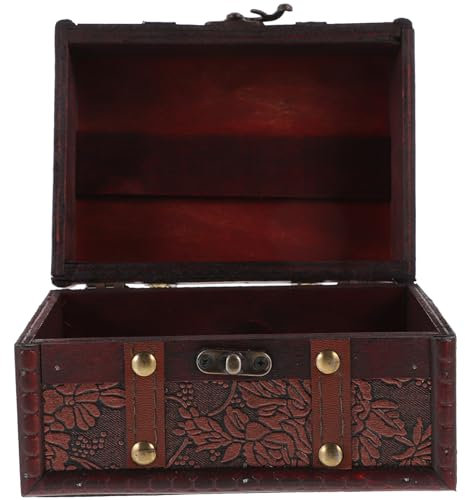 Hohopeti Vintage Wooden Treasure Chest Box Jewelry Case Jewelry Box Lock Storage