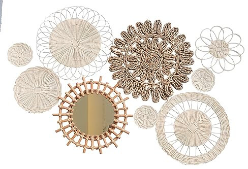 RUSHNKUR 9er Set Hängekorb Weide Wandkörbe - Hängende Weidenwanddekoration Perfekt für einen Boho, Rattan-Wanddekor, handgefertigt mit einem Haken auf der Rückseite zum einfachen Aufhängen