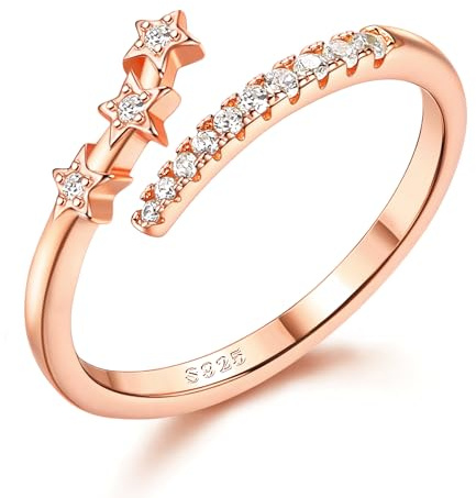 Adramata Sterling Silver & Rose Gold Star Ring - Adjustable, Open Thumb, Engagement, Promise & Eternity Ring for Women - With Gift Box