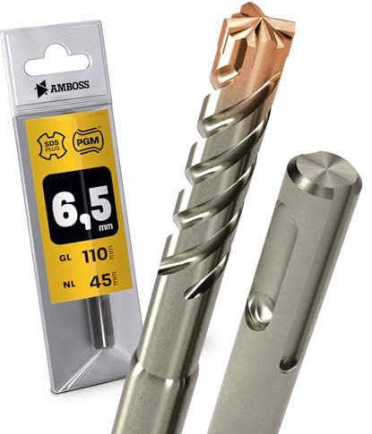 Punta SDS Plus per trapano a percussione con 4 taglienti PGM Ø 6,5 mm x 45 mm - AMBOSS Werkzeuge SDS Crusher 4 - Punta per calcestruzzo in metallo duro professionale 6,5 mm x 45 - Punta per trapano