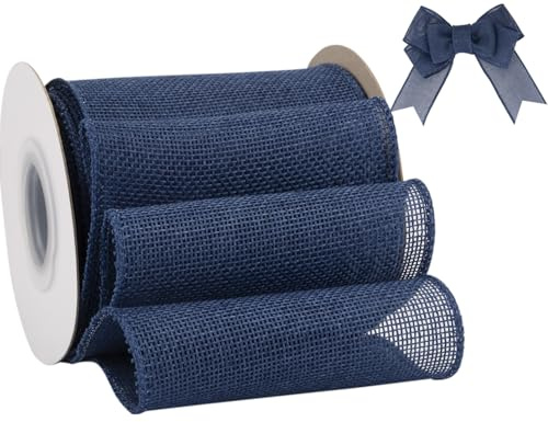Tekdeere Nastro in Iuta con Filo, 100 mm x 9 Metri, Blu Navy – Per Artigianato, Confezioni Regalo, Ghirlande, Fiocchi, Decorazioni per Alberi e Allestimenti Esterni