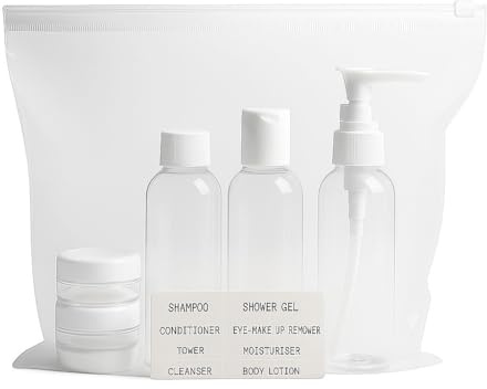NAEEM SONS 5x Travel Bottles Set for Toiletries Empty Refillable Clear Plastic Travel Liquid Containers Ideal For Shampoo Cosmetic Lotion Body Wash Makeup Shower Gel Hand Soap Travel (5PC)