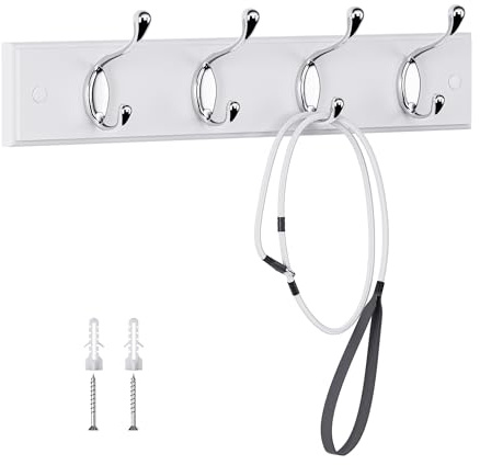 LaFleurs Garderobenhaken Holz, Moderne Garderobenleiste mit 4 Haken für Jacken, Mäntel, Schals, Handtaschen, 40 cm Kleiderhaken Wand, Wandgarderobe, Hakenleiste, Garderobe, Weiß