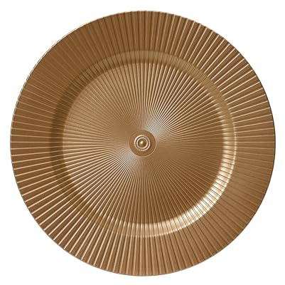 Kaemingk Dekoteller 33cm Kunststoff mit Rillen - festliche Platzteller als für verschiedene Anlässe - Tischdeko Unterteller für Hochzeit Jubiläum Weihnachten - Weihnachtsteller Weihnachtsdeko - Gold