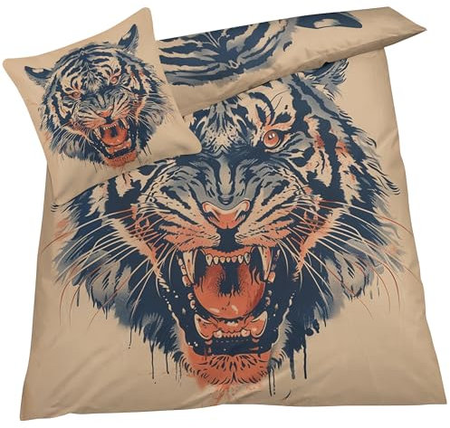 Tiger Bettwäsche 140x200 Winter, Tiere Bettbezug 140x200 2er Set, Wendebettwäsche und Kissenbezug, Weiche & Atmungsaktive Mikrofaser Bettwäsche-Sets 212