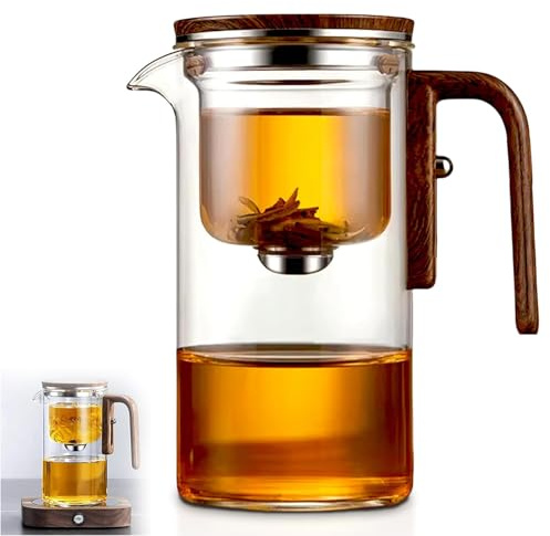 Enchanti Teekanne, Enchantipot Magische Teekanne, Wassertrennung, Glas-Teekanne mit Holzgriff, 700 ml