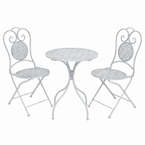 LXYZWRW Outdoor-Möbel 3-teiliges Bistro-Set Stahl grau-weiß Outdoor-Möbel-Sets