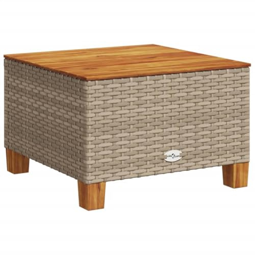 vidaXL Garden Table Outdoor Dining - Beige Poly Rattan & Acacia Wood, Square Shape, Weather-, Ideal for Patio, Deck, Backyard, or Garden, 55 x 55 x 36 cm