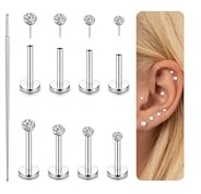 Kakonia 20G Piercing Tragus Helix Piercing Acero Quirurgico Pendientes Hipoalergenicos Plata CZ Cartílago Tragus Labret Piercings Nariz Mujer Labio Conch Pendientes Piercings 2mm/2.5mm/3mm/4mm
