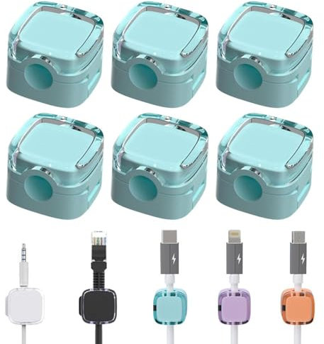 6 Pack Magnetic Cable Clips, Charging Cable Staples Organizer Storage Holder, Magnetic Cable Management Clips Charger Wire USB Cord Keeper for Home Office Car Wall Desk (Blue)