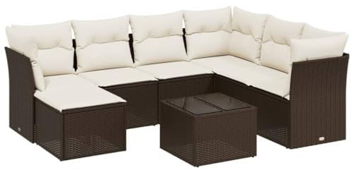 vidaXL Garten Sofagarnitur mit Kissen 8-TLG., Gartenmöbel Gartengarnitur, Sitzgruppe Sitzgarnitur, Lounge Sofa Garnitur Terrasse, Braun Poly Rattan