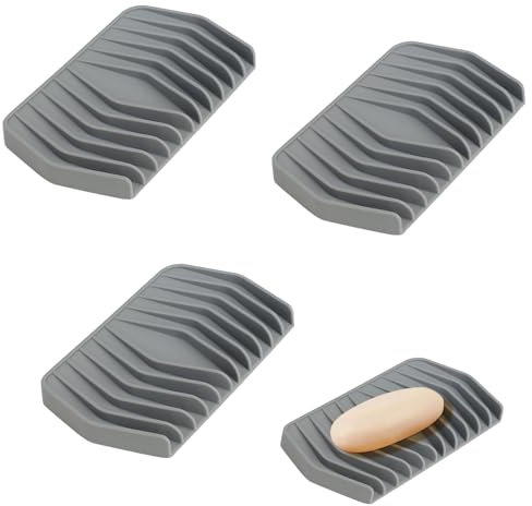 VirtuGro 3 PCS Jabonera Baño Jaboneras para Pastillas de Jabón con Desagüe Antideslizante Gris