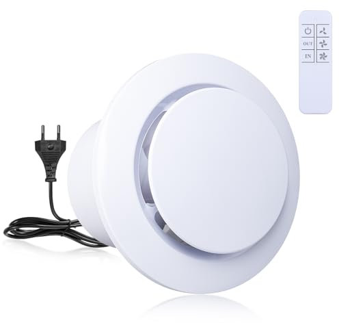 Carehabi Extractor De Baño 100 mm,Extractor Baño Silencioso Ventilador De Baño De Tres Velocidades Y Dos Vías con Mando A Distancia Inalámbrico para Baño,Cocina, Aseo,Invernadero