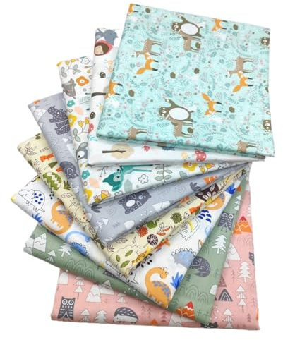 AMateschitz - 8 piezas de tela de algodón con dibujos de animales de dibujos animados, algodón estampado, sarga impresa, paño de algodón, paquetes de tela para patchwork, para ropa de cama de niños