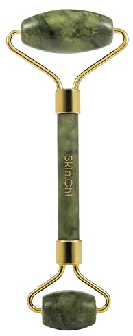 Skin Chi Jade Roller for Face & Under Eyes - Green Jade Facial Massager Reduces Puffiness & Enhances Skin Care Absorption - Anti-Aging Facial Device - Natural Self-Care Gift for Women & Men