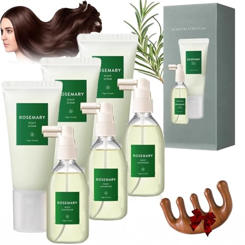 Set De Regalo Para El Cuidado Del Cuero Cabelludo Con Romero, Exfoliante Para El Cuero Cabelludo, Set Nutritivo Para El Cuidado Del Cabello, Suero Para El Cuero Cabelludo Con Agua De Romero (3 juegos)
