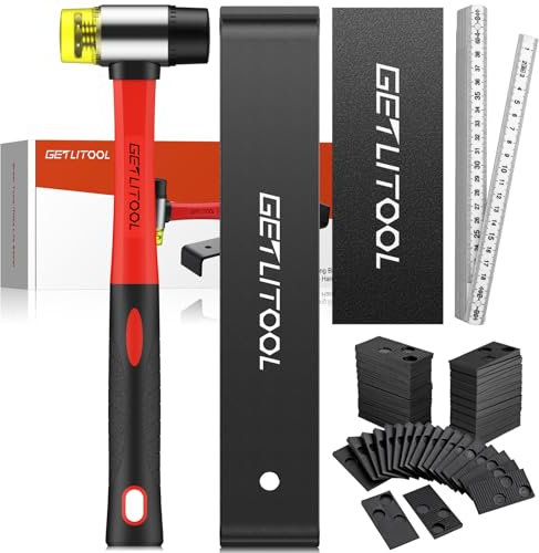 GETLITOOL Kit di Installazione per Pavimento di Laminato, Include Martello in Gomma Distanziatori Rampino Blocco di Battuta e Righello, Set di Montaggio per Piastrelle di Legno Laminato