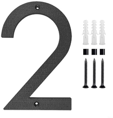 Lot de 2 plaques de numéro de maison noires pour mur, moderne, extérieur, boîte aux lettres, porte, clôture, étanche, avec matériel de montage