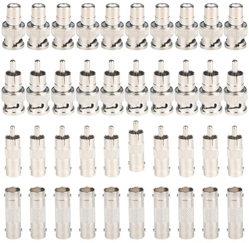 BNC to RCA Adapter Connectors Kit with BNC Female to BNC Female, BNC Female to RCA Male, BNC Male to RCA Female and BNC Male to RCA Male Plug Connector Adapters 40PCS