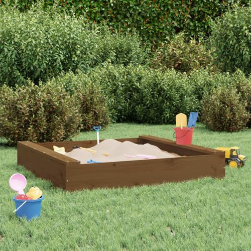 Fasba Sandkasten Sandbox Sandkiste Spielhaus Holzsandkasten Garten Kinder Holz Spielzeug mit Sitzen Honigbraun Quadratisch Massivholz Kiefer 111 x 111 x 20 cm