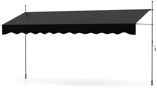 COSTWAY Klemmmarkise, Balkonmarkise ohne Bohren mit Handkurbel, Höhenverstellbar & UV-beständig, Markise Sonnenschutz für Terrasse, Balkon, Garten (400 cm,Schwarz)