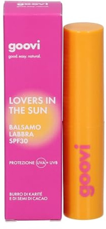 Goovi, Lovers in The Sun, Protezione Solare Labbra SPF 30, con Burro di Karitè e di Semi di Cacao, Formula Idratante e Nutriente per Labbra Morbide e Protette, Aroma ai Frutti Esotici, Texture in Gel