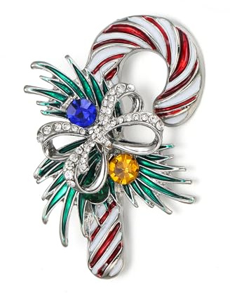 EVER FAITH Broches de Noël pour femme - Tendance vintage - En émail - Avec nœud papillon - Cristal - Pour vêtements, bijoux, cadeaux, émail Cristal