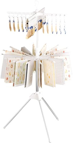 Stendibiancheria a torre, in acciaio inox, con braccio girevole a 360°, piccolo stendibiancheria, pieghevole, per calze, vestiti, 168 cm, torre per biancheria per balcone, campeggio e esterni (C)