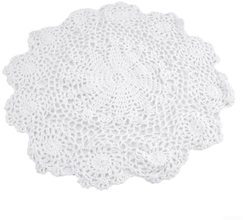 Napperon rond en dentelle au crochet pour salle à manger, cuisine, dessous de verre fait à la main, napperon décoratif de style vintage, accessoires de maison, 35 à 40 cm (blanc)